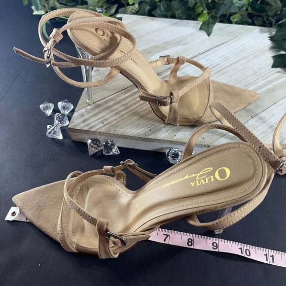 Olivia Ferguson Suede Stiletto Shoe Ankle Wrap Clear High Heel Open Toe Sandal - Picture 13 of 16